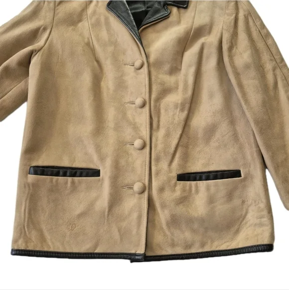 VTG Buckskin Blazer Jacket Genuine Suede Leather Womens Sz 8 Black Trim - Picture 10 of 10
